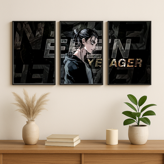 Eren Yeager – 3 Panel Split Poster Wall Art ⚔️🔥
