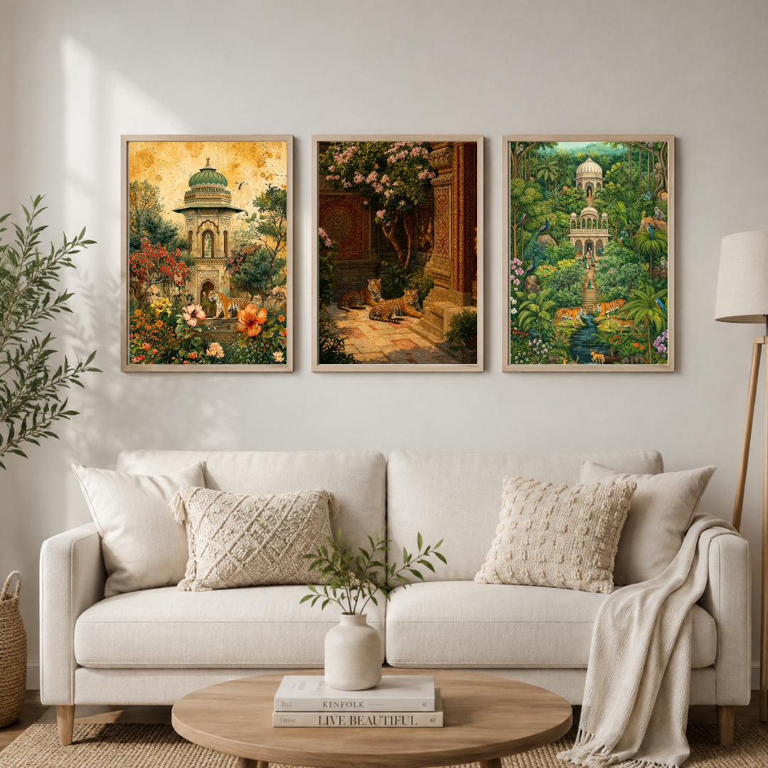 Royal Jungle Palace – 3 Piece Indian Heritage Wall Art Set
