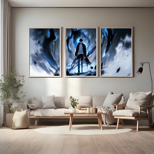Solo Leveling – 3 Panel Split Poster Wall Art ⚔️💙