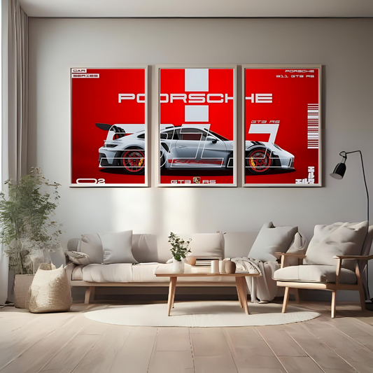 Porsche GT3 RS – 3 Panel Split Poster Wall Art 🏎️🔥