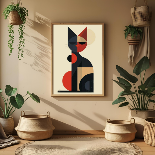 Geometric Cat – Framed Modern Art Print for Stylish Wall Decor
