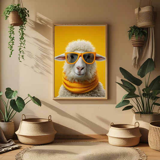 Cool Sheep Wall Art – Framed Animal Print for Modern Home & Office Decor