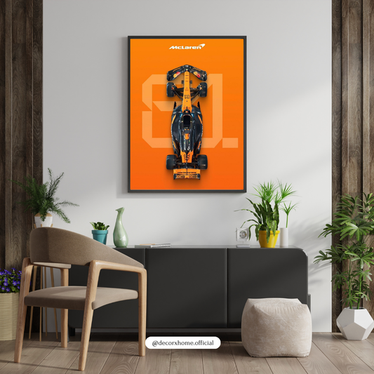 F1 - Orange Velocity – Formula Racing Car Top-View Wall Poster