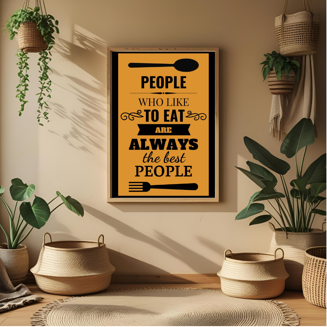 🍴 Foodie Quote Wall Poster – “People Who Like to Eat” Kitchen & Café Decor 🖤✨