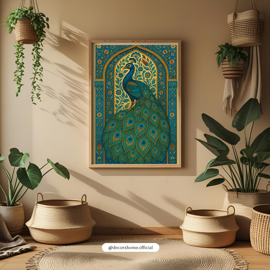 Royal Peacock Archway Poster – Traditional Indian Art Wall Decor