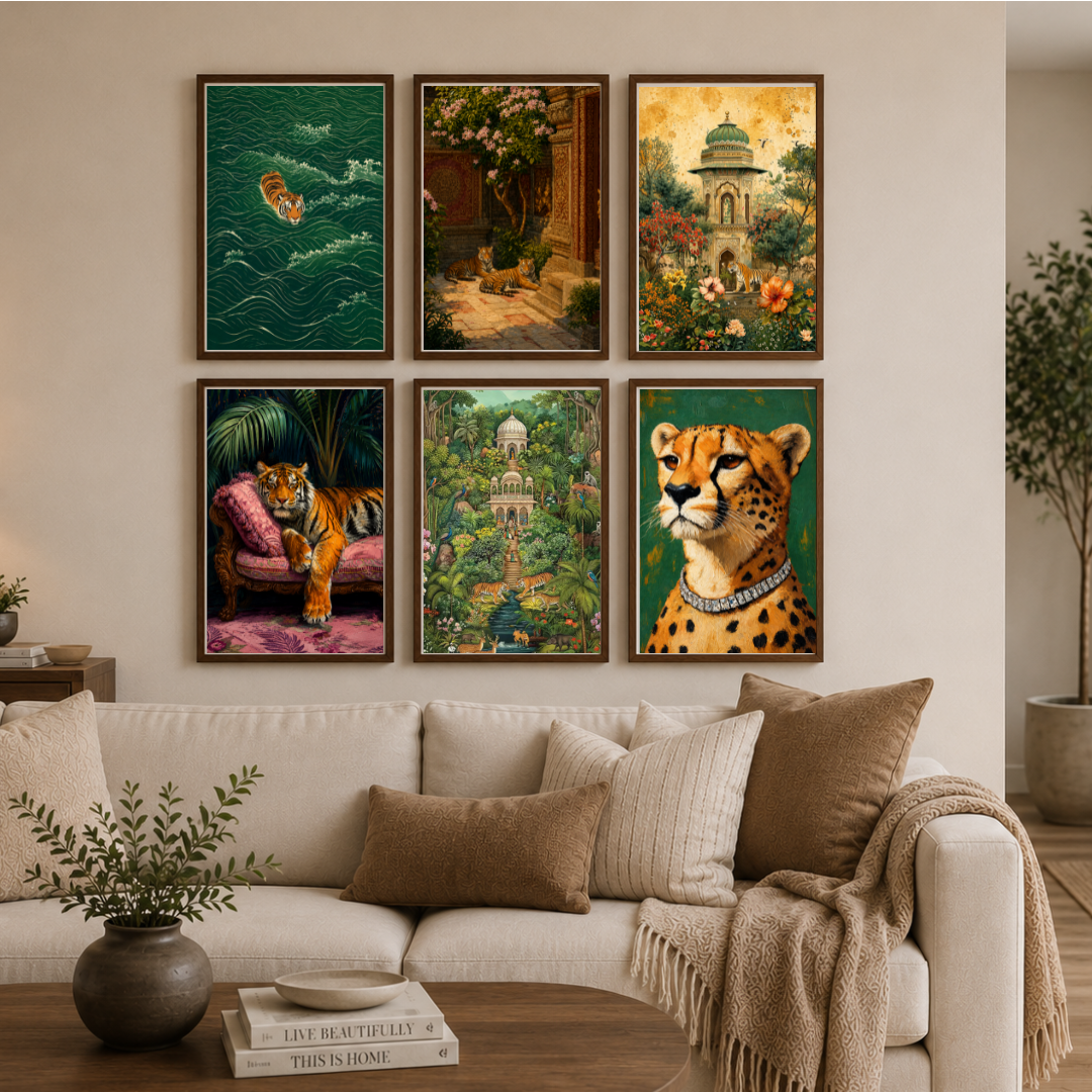 Royal Wilderness Collection – Luxury Wildlife & Botanical Wall Art Set (6-Piece Gallery Collection)