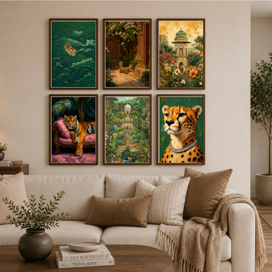 Royal Wilderness Collection – Luxury Wildlife & Botanical Wall Art Set (6-Piece Gallery Collection)