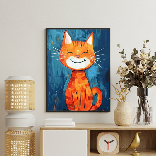 Smiling Ginger Cat Framed Poster | Playful Wall Art for Kids & Happy Homes by Decorxhome