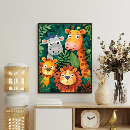Jungle Friends Framed Poster | Playful Animal Wall Art for Kids by Decorxhome