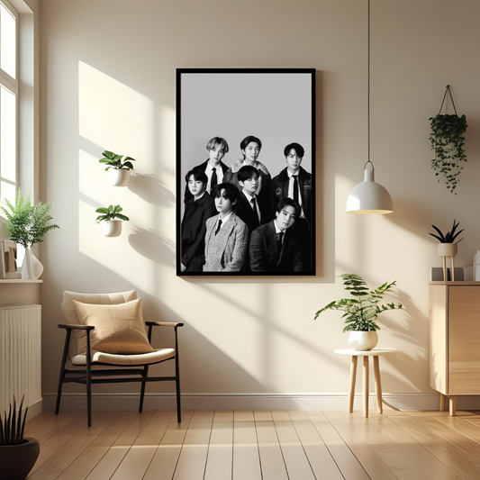 Monochrome BTS Wall Poster 🎶 | Modern Home Décor