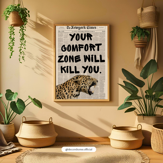Comfort Zone Leopard Motivational Poster | Bold Inspirational Typography Wall Art by DecorxHome