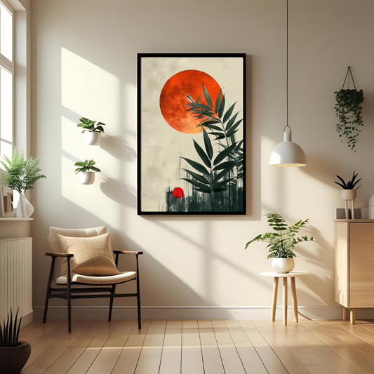 Boho Botanical Wall Art with Frame – Minimalist Modern Decor for Living Room, Bedroom & Office