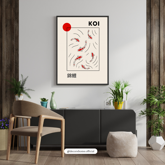 Minimal Koi Fish Poster – Japanese Zen Art Wall Decor