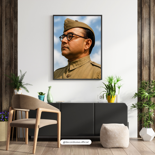 Netaji Subhas Chandra Bose Portrait Wall Art – Patriotic Freedom Fighter Poster | Vintage Inspired Indian Leader Artwork for Home, Office & Study | Decorxhome