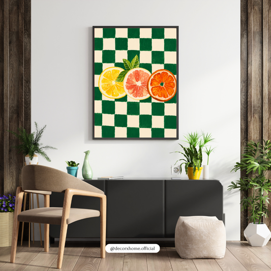 Citrus Pop Art – Modern Fruit Checkerboard Wall Art Poster | DecorxHome