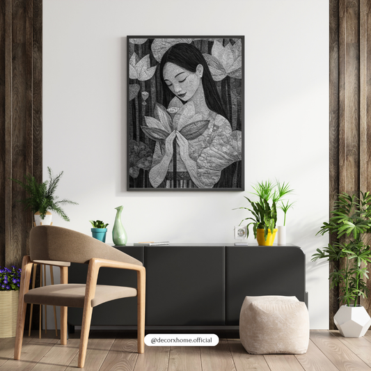 "Lotus Serenity – Artistic Wall Poster" 🌸 in Black & White Edition