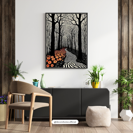 Surreal Forest Path Wall Art Poster – Modern Black & White Nature Décor by Decorxhome
