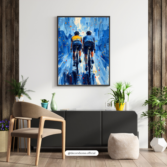 Cycling Duo Poster – Blue Abstract Cycling Sports Wall Art