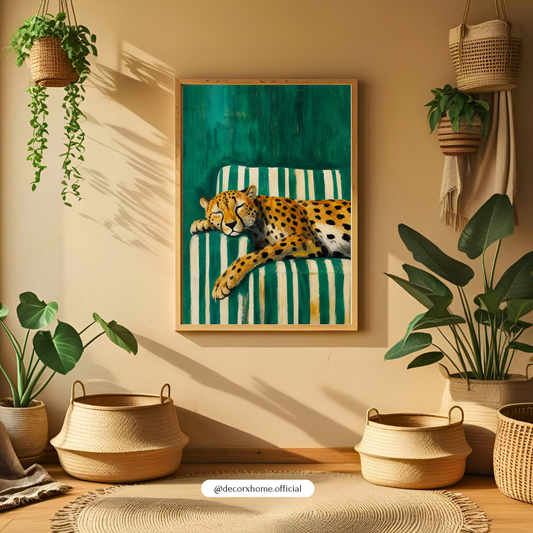 Sleeping Cheetah Canvas Poster | Relaxed Wildlife Wall Art Print by DecorxHome