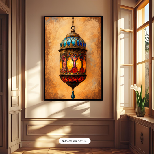 Decorexhome Moroccan Lantern Glow Wall Art Poster | Boho Islamic Lantern Canvas Print | Vintage Arabian Home Decor