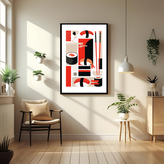 Modern Japanese Sushi Art Wall Poster – Minimalist Kitchen & Dining Decor