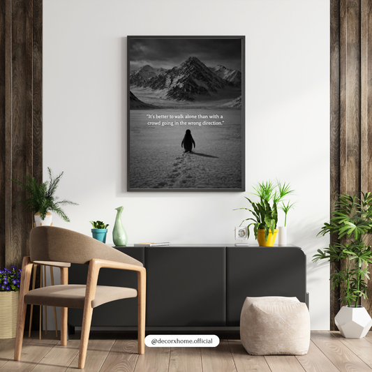 Walk Alone Motivational Poster | Minimalist Penguin Quote Wall Art | Decorxhome