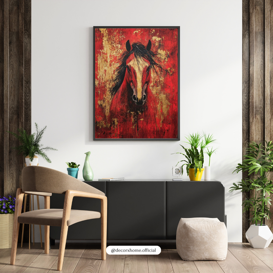 Majestic Red Horse Abstract Wall Art Poster – Premium Textured Canvas Print | Modern Home Decor | Decorxhome