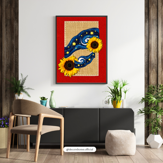 Sunflower Starry Wave Wall Art – Vibrant Floral Aesthetic Poster | Decorxhome