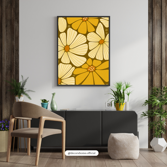 Golden Retro Floral Poster – Vintage-Inspired Aesthetic Wall Art