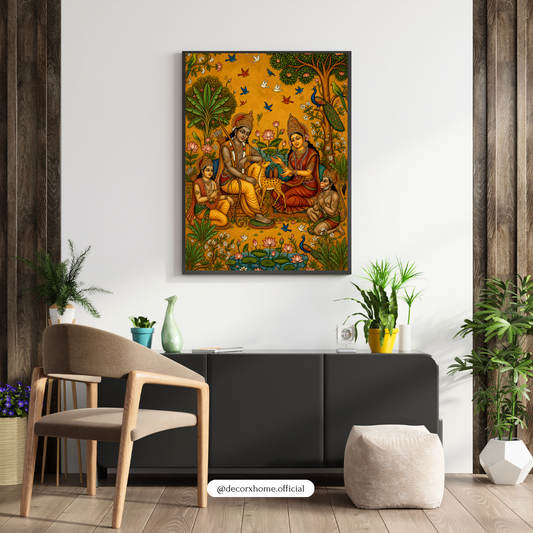 Traditional Indian Ram Darbar Folk Art Poster | Rajasthani & Madhubani Inspired Wall Art
