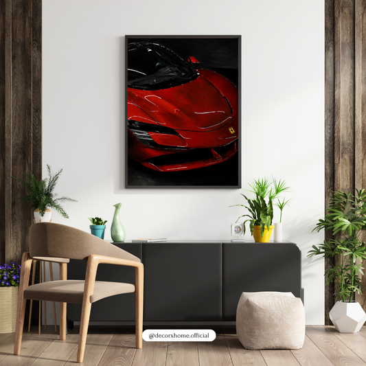 Red Supercar Wall Art Poster | Luxury Sports Car Aesthetic Print | Modern Automotive Artwork | Decorexhome