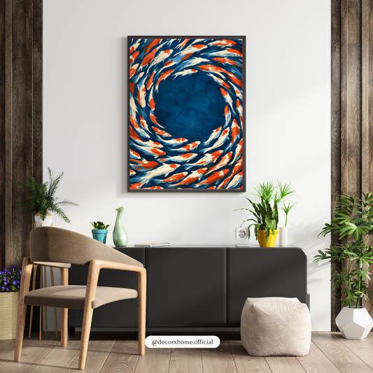 Koi Fish Swirl Wall Art | Japanese-Inspired Blue & Orange Fish Poster | Decorxhome