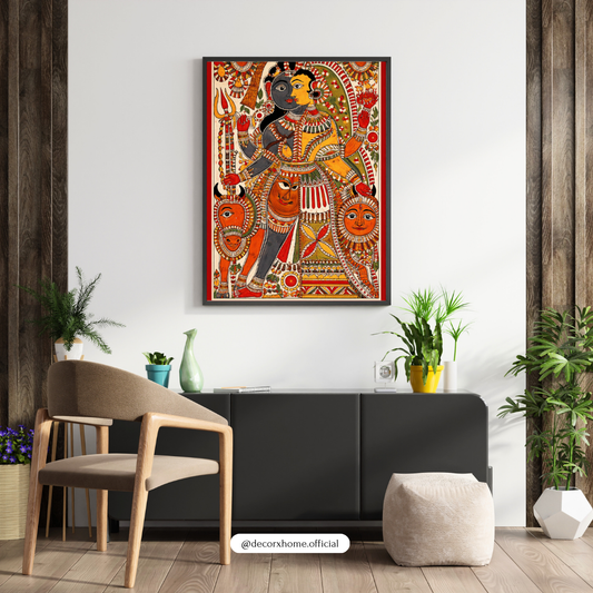 Traditional Durga Madhubani Wall Art Poster – Indian Folk Mythology Painting | Decorxhome