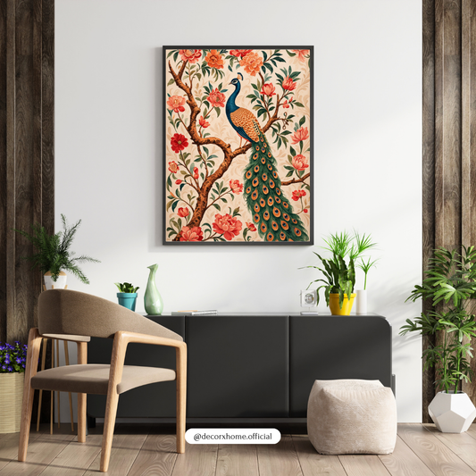 Royal Peacock Floral Wall Art Poster – Vintage Botanical Bird Illustration | Decorxhome