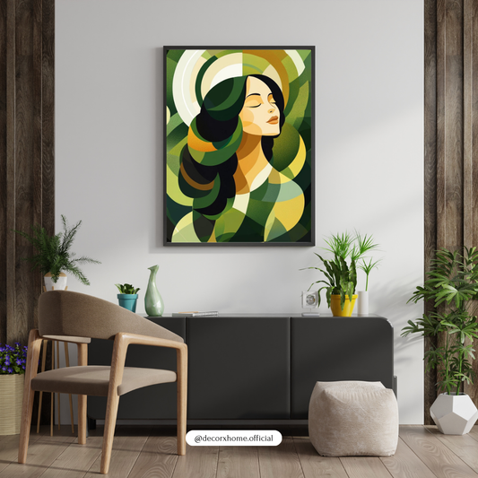 Green Abstract Woman Art Poster – Modern Minimal Aesthetic Wall Decor