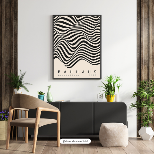 Bauhaus Wave Abstract – Minimal Black & White Wall Poster by Decorxhome