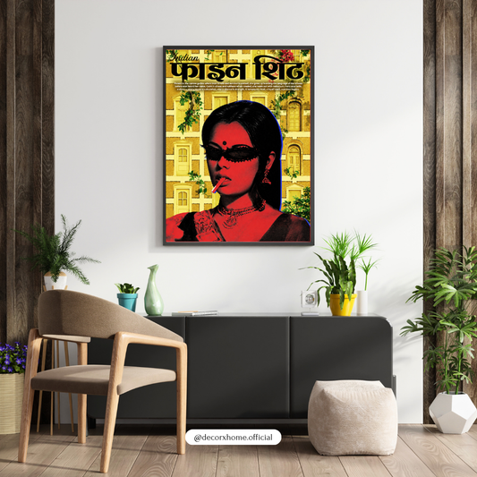 Indian Pop Art Woman Poster | Retro Indian Woman & Cigarette Wall Art | Bold Vintage Indian Artwork | Contemporary Wall Décor | Decorexhome