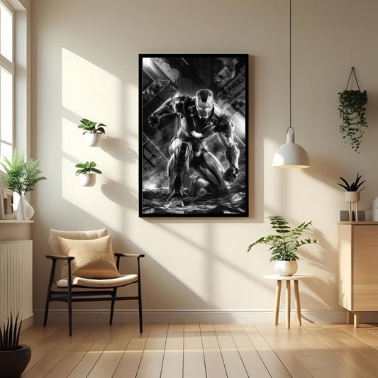 🤖 Iron Man Wall Poster 🖼️ | Black & White Superhero Art ⚡