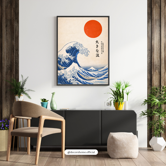 Japanese Great Wave Wall Art Poster – Vintage Ukiyo-e Ocean & Rising Sun Design | Decorxhome