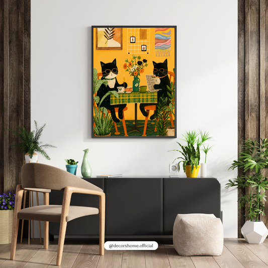 Cozy Café Cats Wall Art Poster | Cute Cat Kitchen & Coffee Artwork | Whimsical Boho Animal Print | Decorexhome