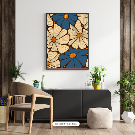 Blue & Beige Floral Abstract Wall Art | Modern Aesthetic Poster – Decorxhome