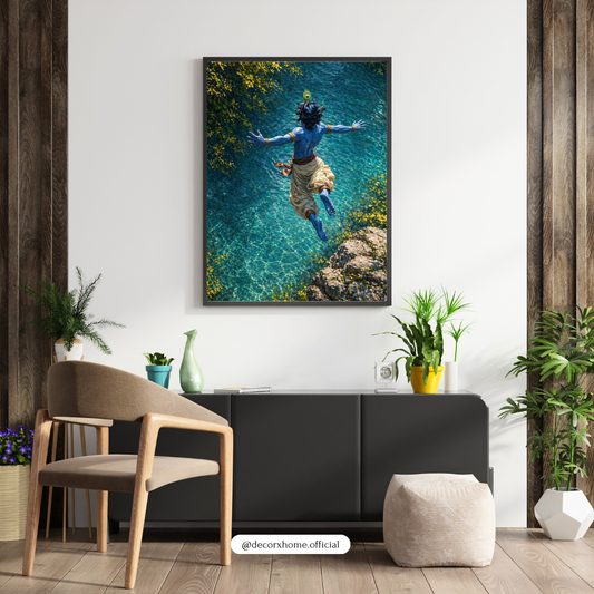 Krishna Divine Leap Wall Art Poster – Spiritual Nature Aesthetic Painting | Decorxhome