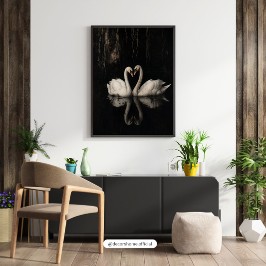 Eternal Swans – Romantic Dark Aesthetic Wall Art Poster | DecorxHome