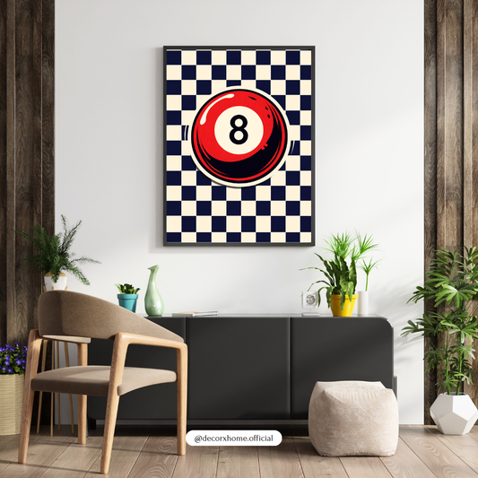Retro 8 Ball Checkered Wall Art Poster – Vintage Billiards Aesthetic | Decorxhome