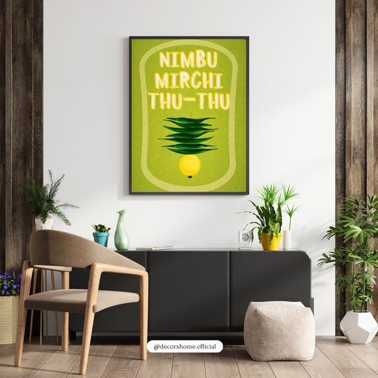 Nimbu Mirchi Wall Art Poster | Nazar Protection Decor | Indian Aesthetic Typography Print | Decorxhome