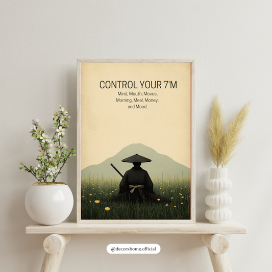 Control Your 7M's Motivational Samurai Poster | Discipline & Mindset Wall Art Print | Decorxhome
