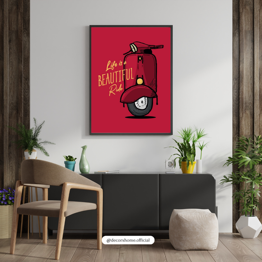 Life Is a Beautiful Ride – Retro Scooter Art Wall Poster