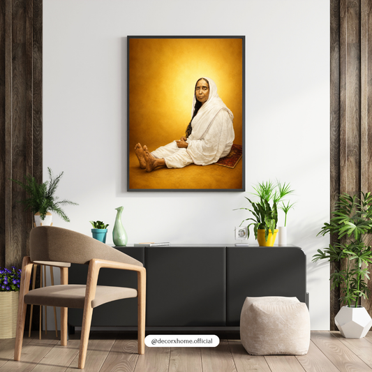 Spiritual Serenity Wall Art – Holy Mother Portrait in Golden Aura | Peaceful Meditation Decor for Living Room & Temple Space | Decorxhome
