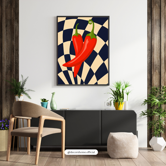 Retro Red Chili – Bold Abstract Kitchen Wall Art Poster | DecorxHome