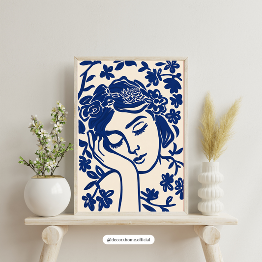 Blue Muse Floral Portrait Poster – Modern Feminine Botanical Wall Art